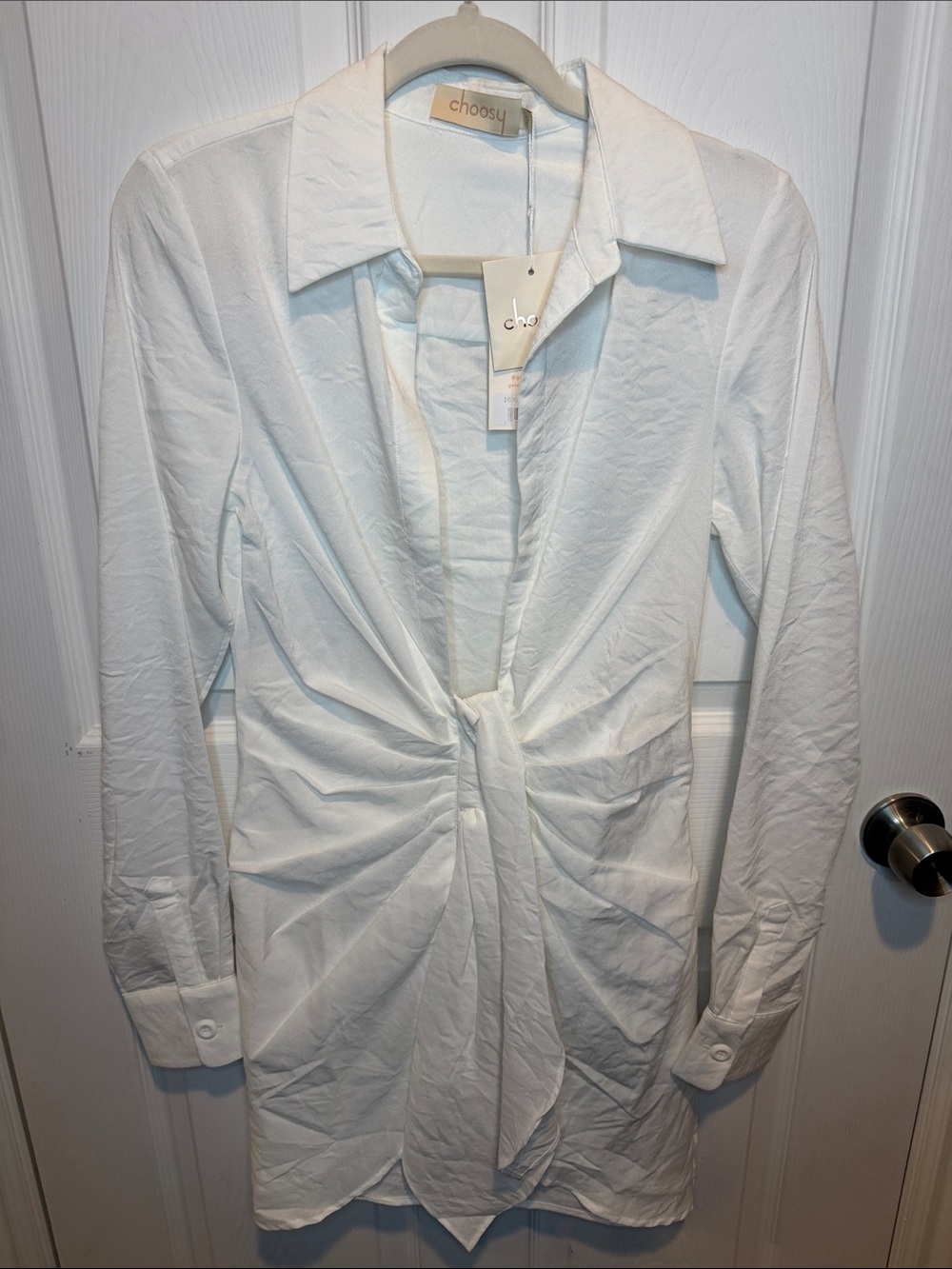 Choosy White Tie-Front Long Sleeve dress